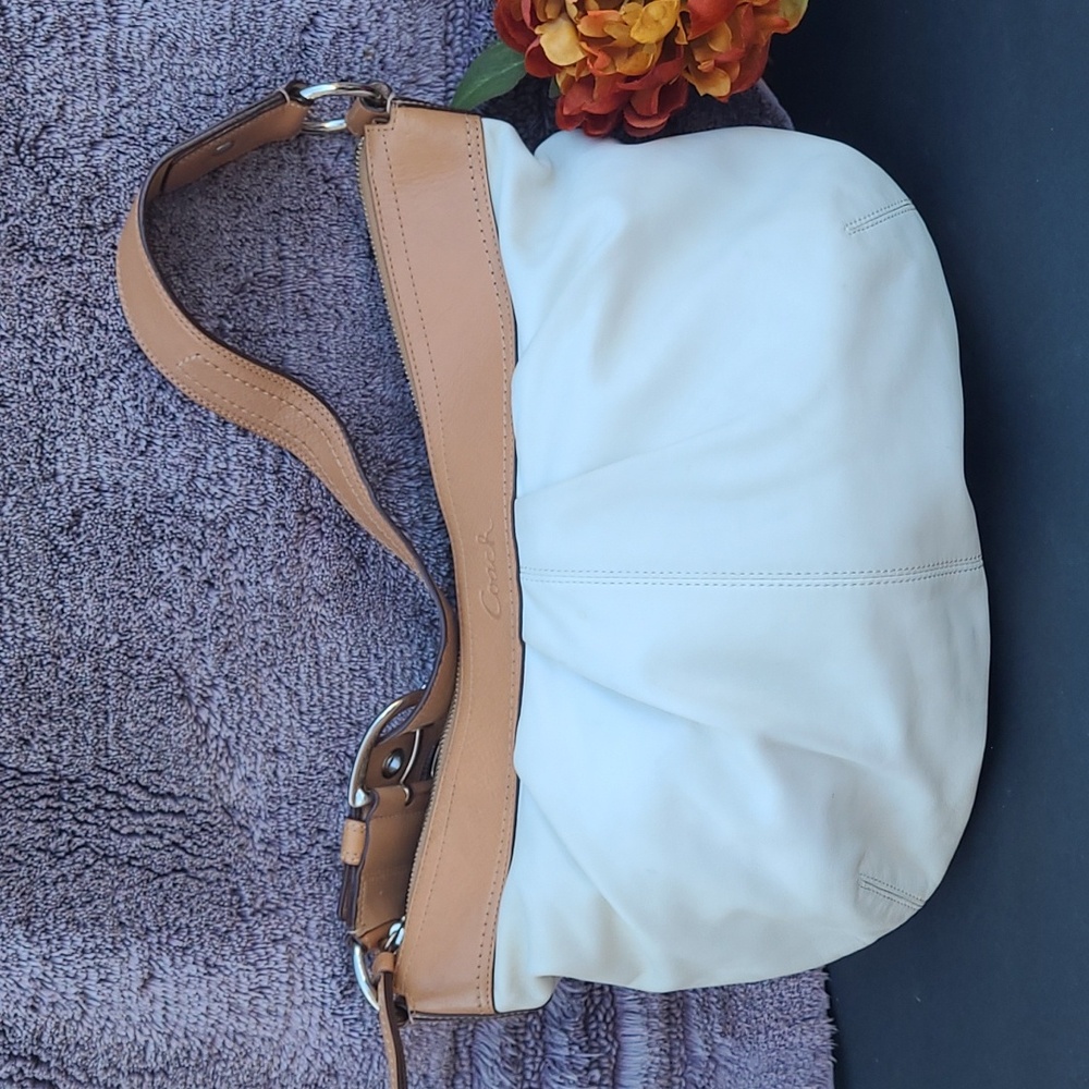 Coach Cream and Tan Shoulder Bag